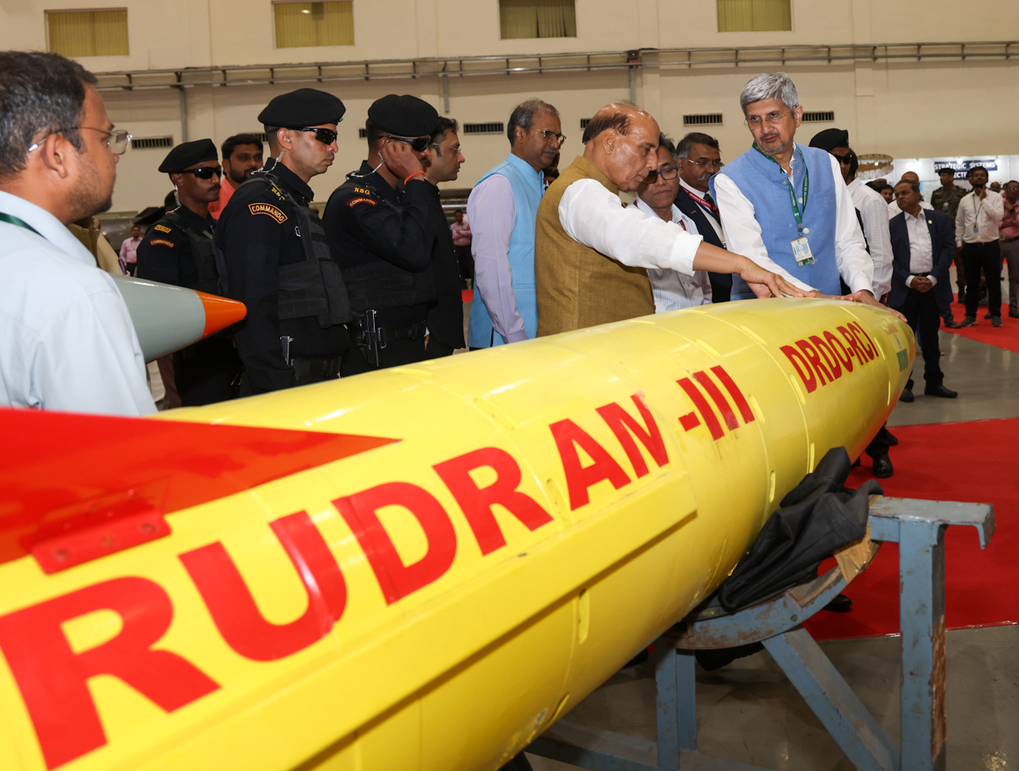 Rudram-3 being inspected by Defense Minister Rajnath Singh
