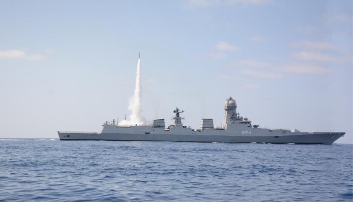 INS Kochi firing a Barak-8 MRSAM variant
