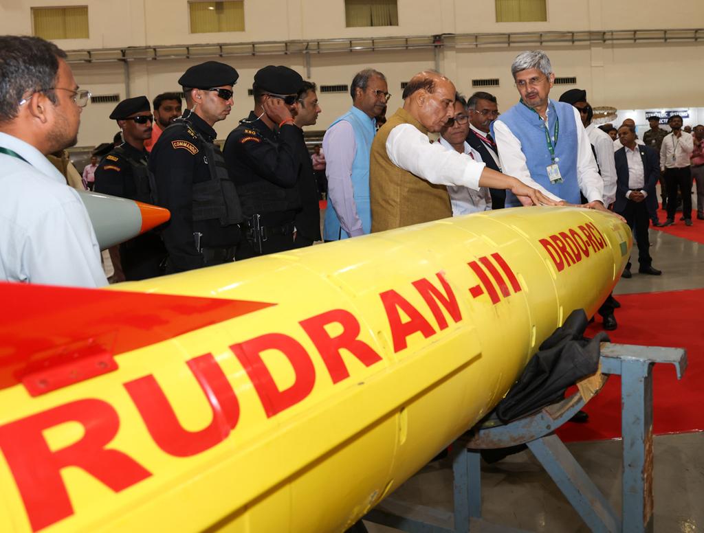 Rudram-3 being inspected by Defense Minister Rajnath Singh